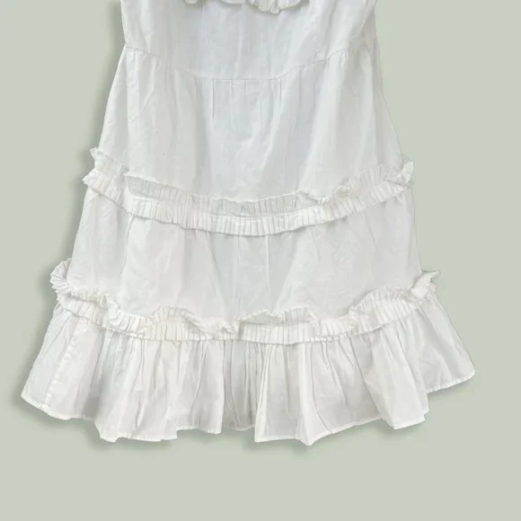 Love The Label | White Cotton Tiered Ruffle Mini Dress | L | Minor Flaws - Picture 4 of 15